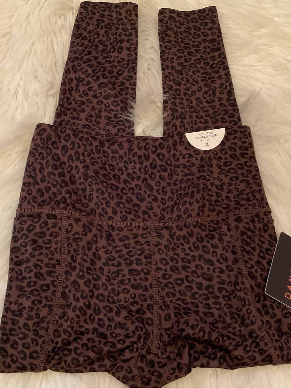 Danskin High Waist Pocket Crop Leggings Espresso Spotted Leopard Print NWT XS - Picture 5 of 10
